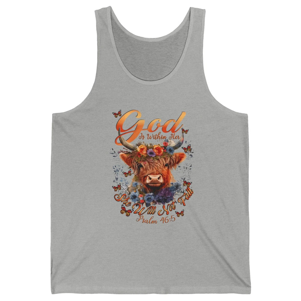 Christian Highland Cow God Is Within Her Bible Religious Unisex Jersey Tank
