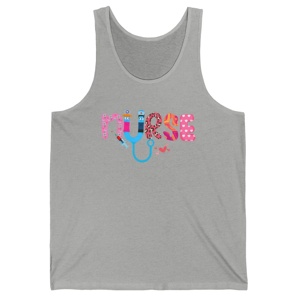 Nurse Happy Valentine's Day Love ER ICU NICU Emergency Nursing Leopard Stethoscope Love Needles Unisex Jersey Tank