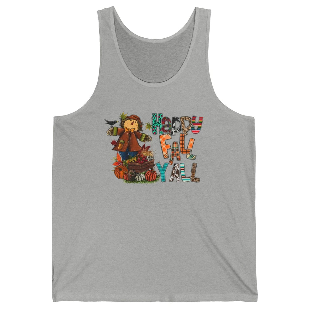 Happy Fall Y'all Leopard Pumpkin Western Autumn Thankful Unisex Jersey Tank
