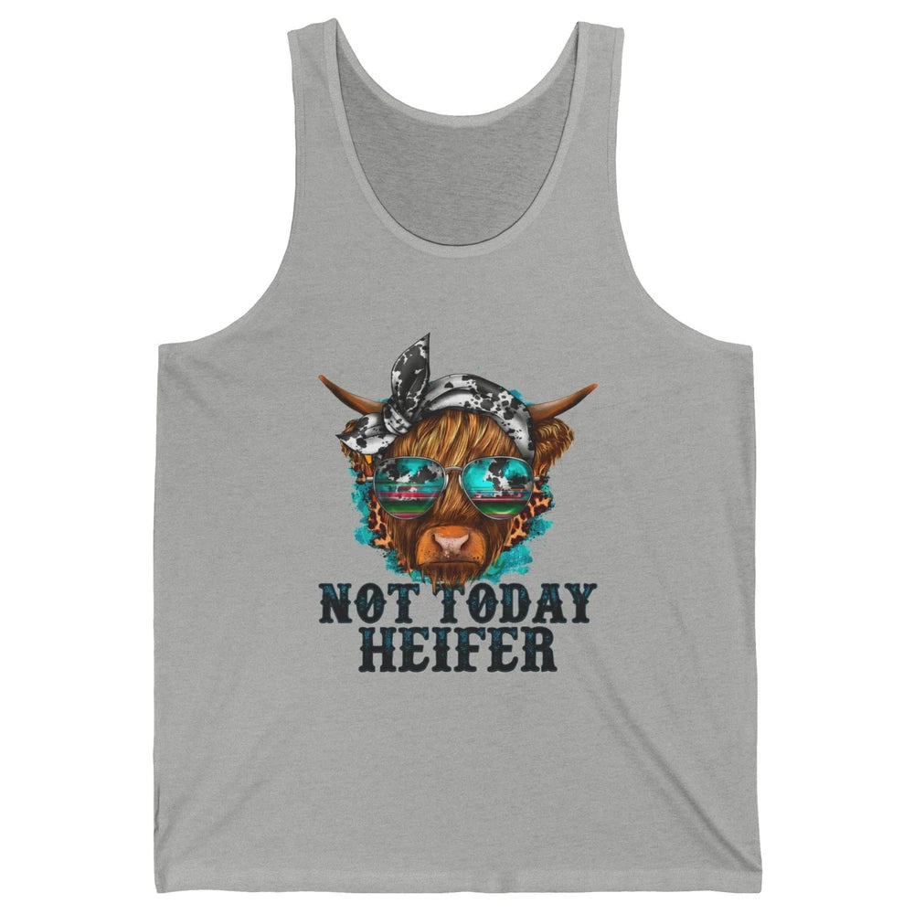 Leopard Highland Cow Sunglasses Not Today Heifer Western Cow Unisex Jersey Tank