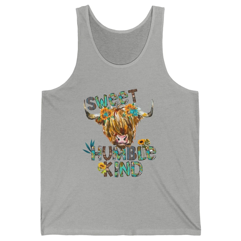 Highland Cow Sunflower Sweet Humble Kind Western Country Unisex Jersey Tank