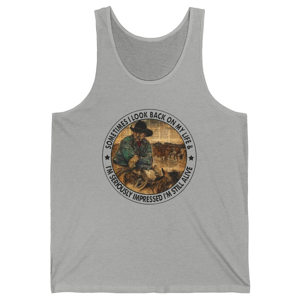 Retro Western Cowboy Sometimes I Look Back On My Life Horse Unisex Jersey Tank