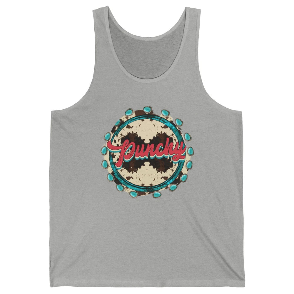 Retro Cowgirl Punchy Cowhide Turquoise Western Country Gift Unisex Jersey Tank