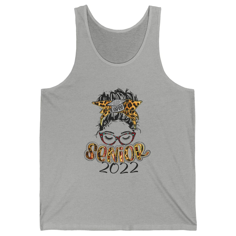 Senior 2022 Leopard Messy Bun Lady 2022 Graduation Gift Unisex Jersey Tank