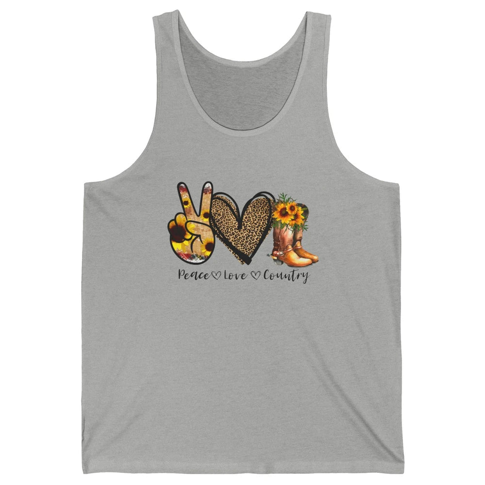 Retro Sunflower Peace Love Country Cowgirl Midwest Girl Boot Unisex Jersey Tank