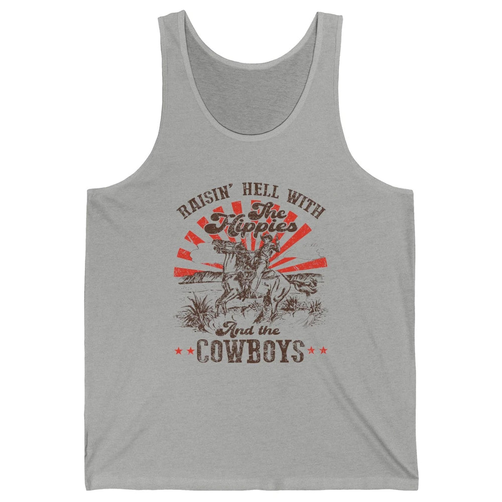 Retro Cowboy Raising Hell With Hippies And Cowboy Western Unisex Jersey Tank