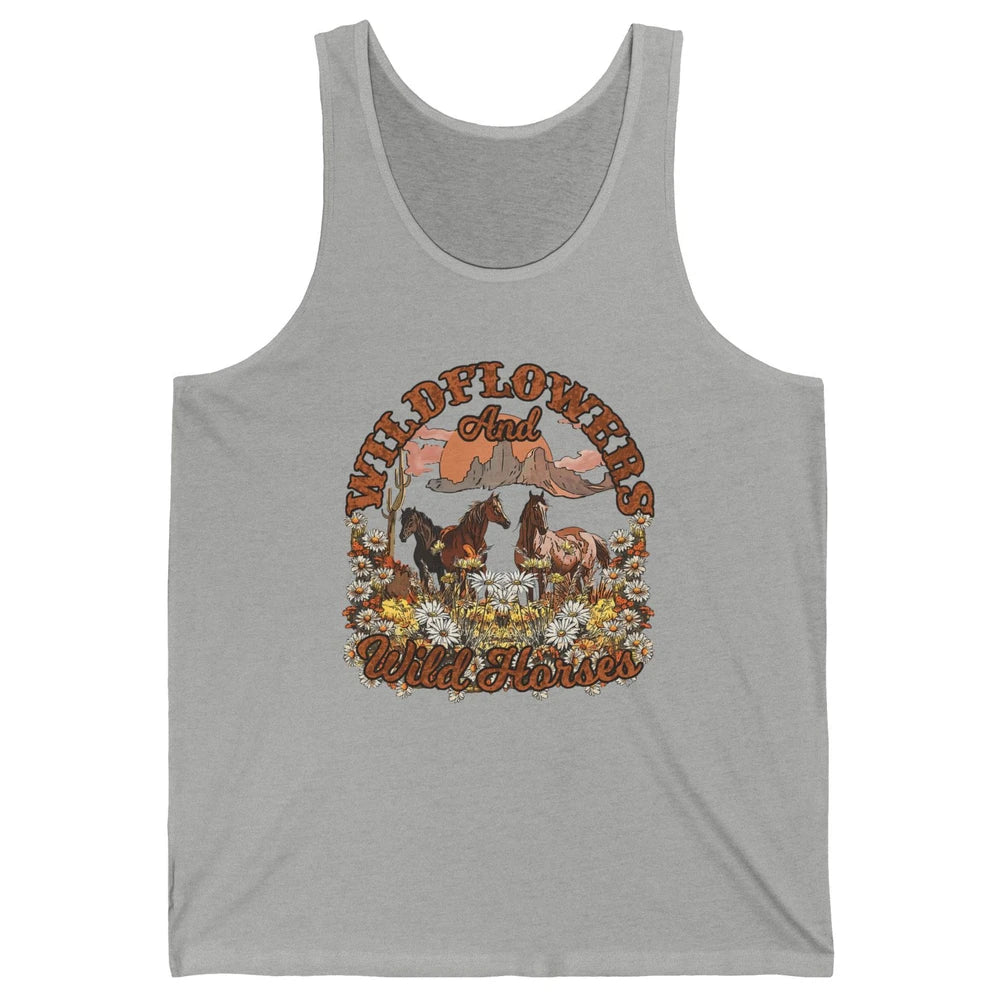 Retro Floral Desert Wildflowers Wild Horses Western Country Unisex Jersey Tank