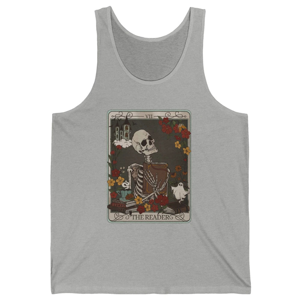 Retro Skeleton Reading Books The Reader Tarot Card Halloween Unisex Jersey Tank