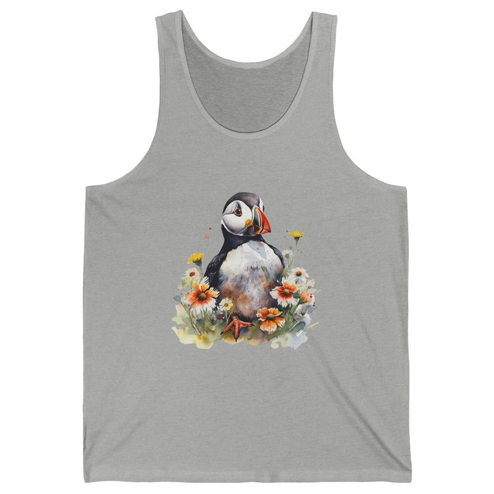 Funny Watercolor Penguin Colorful Wildflowers Field Animal Unisex Jersey Tank