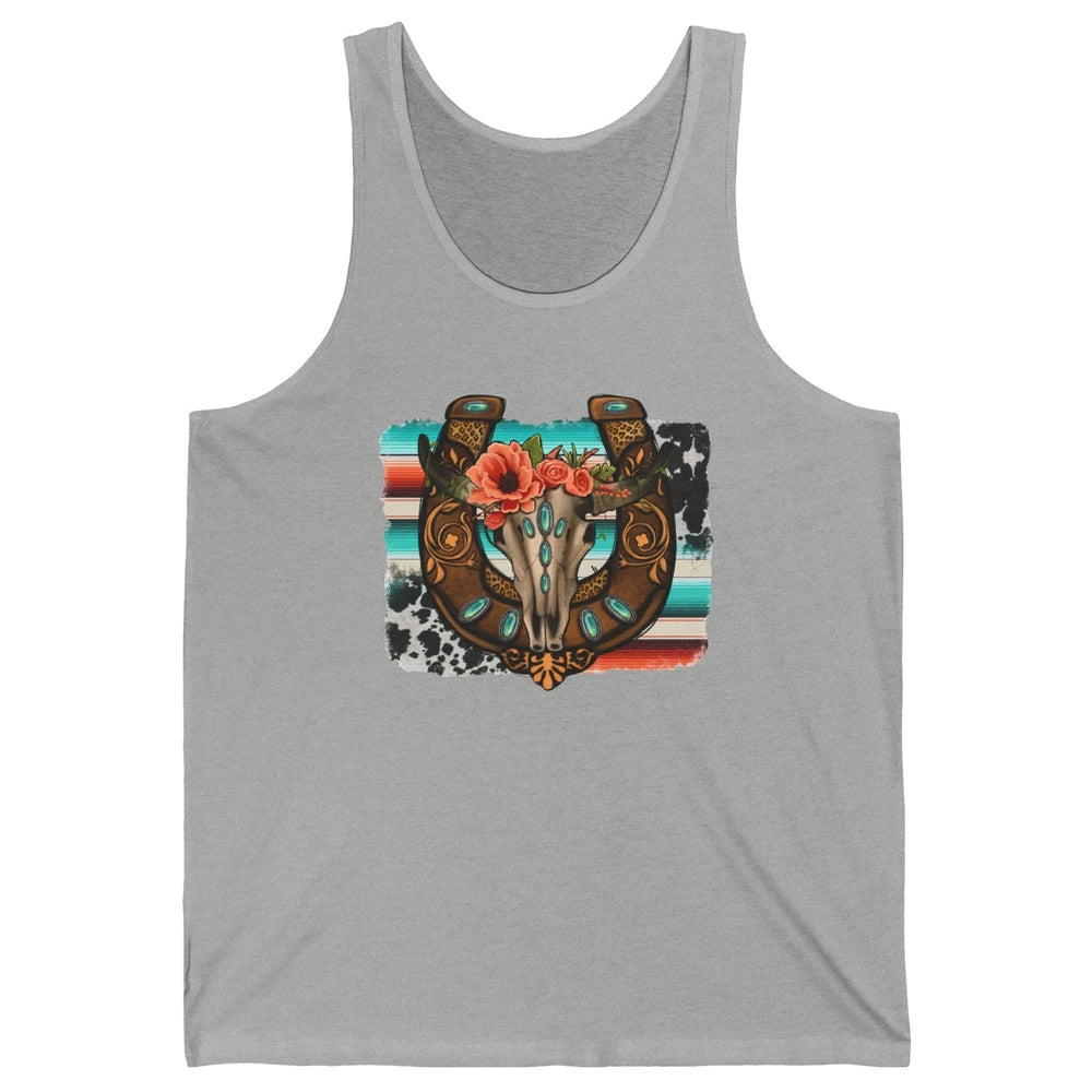 Leopard Bull Skull Horseshoe Rodeo Mom Western Cowgirl Unisex Jersey Tank
