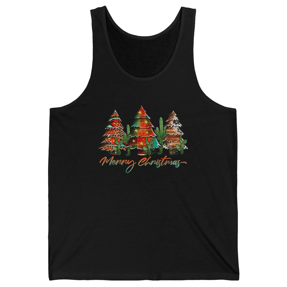 Merry Christmas Tree Western Christmas Desert Cactus Leopard Unisex Jersey Tank