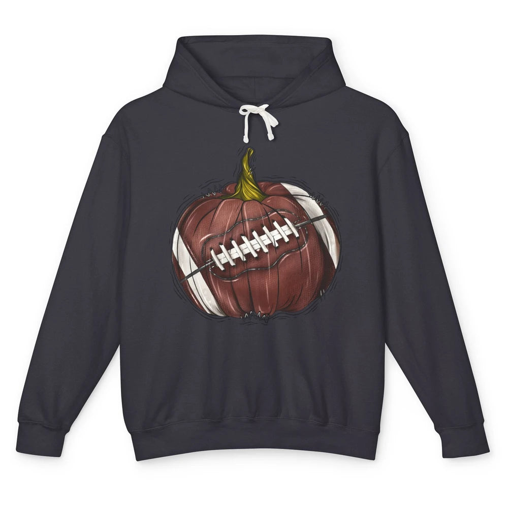 Football Pumpkin Tis The Season Fall Leaves Autumn Halloween Unisex Lightweight Hoodie