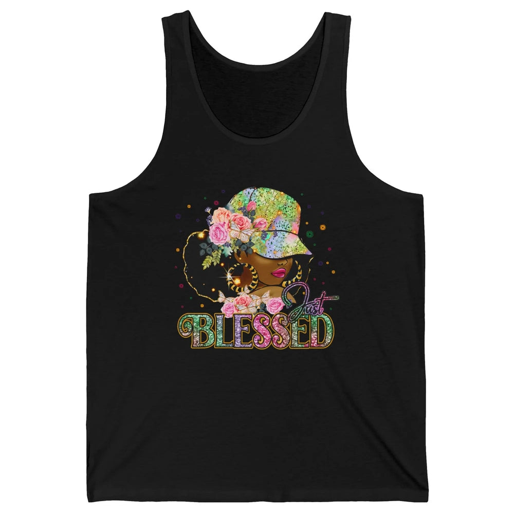 Floral Afro Black Girl Just Blessed Christian Afro American Unisex Jersey Tank