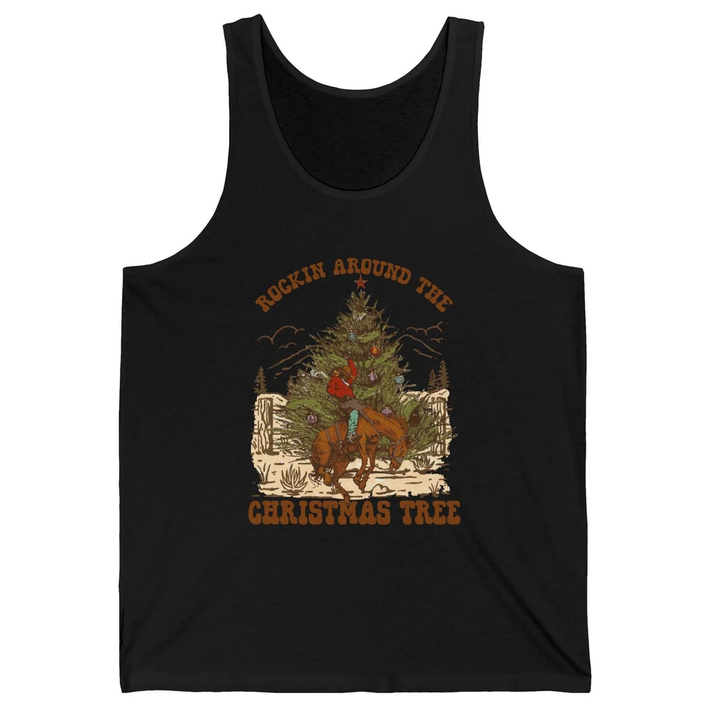 Funny Cowboy Horsing Rocking Around Christmas Tree Western Unisex Jersey Tank
