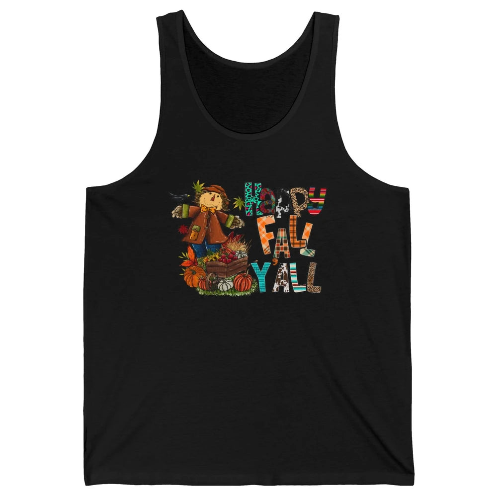 Happy Fall Y'all Leopard Pumpkin Western Autumn Thankful Unisex Jersey Tank