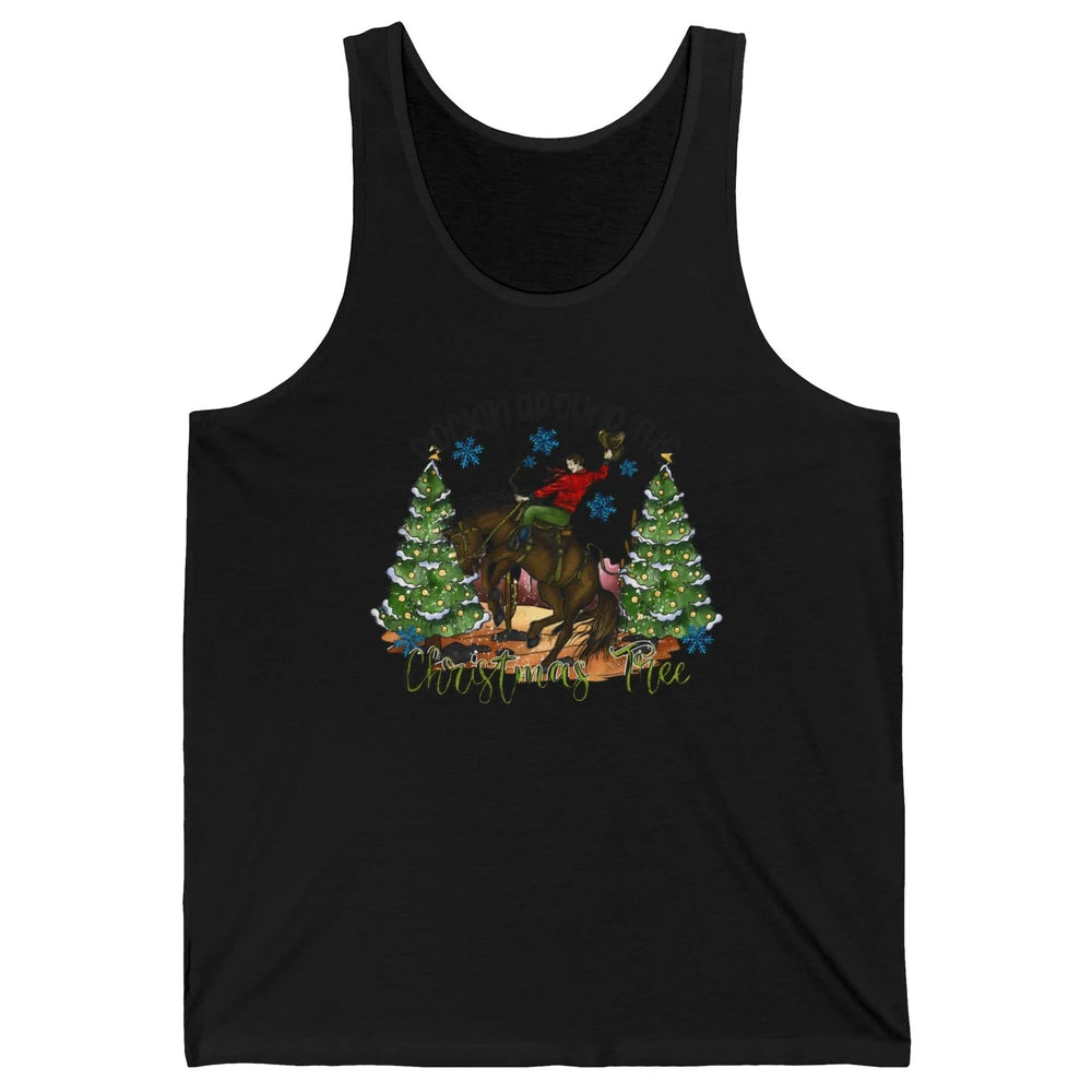 Funny Cowboy Horsing Rocking Around Christmas Tree Western Unisex Jersey Tank