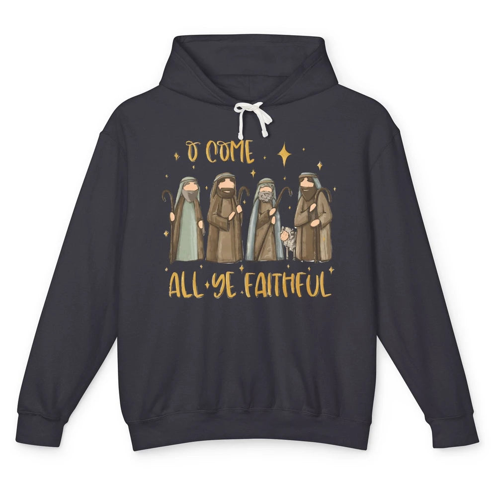 Retro Christmas O Come All Ye Faithful Christian Jesus Faith Unisex Lightweight Hoodie