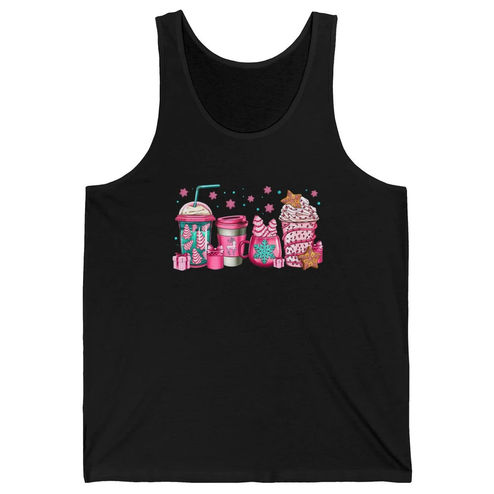 Pink Christmas Coffee Christmas Tree Cake Christmas Lovers Unisex Jersey Tank