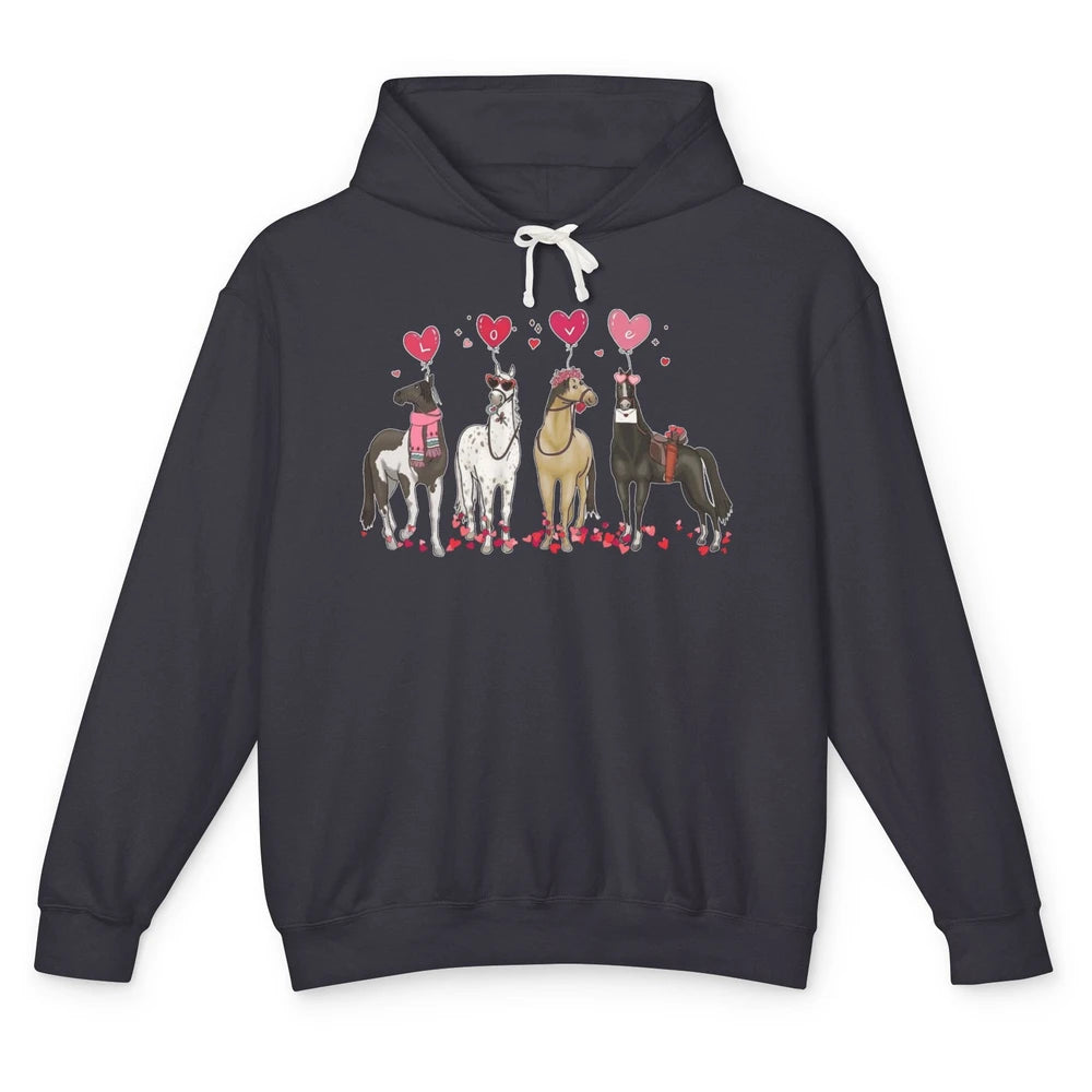 Cute Horse Valentine's Day Horses Cowgirl Rodeo Howdy Western Country Heart Love Balloon Unisex Lightweight Hoodie