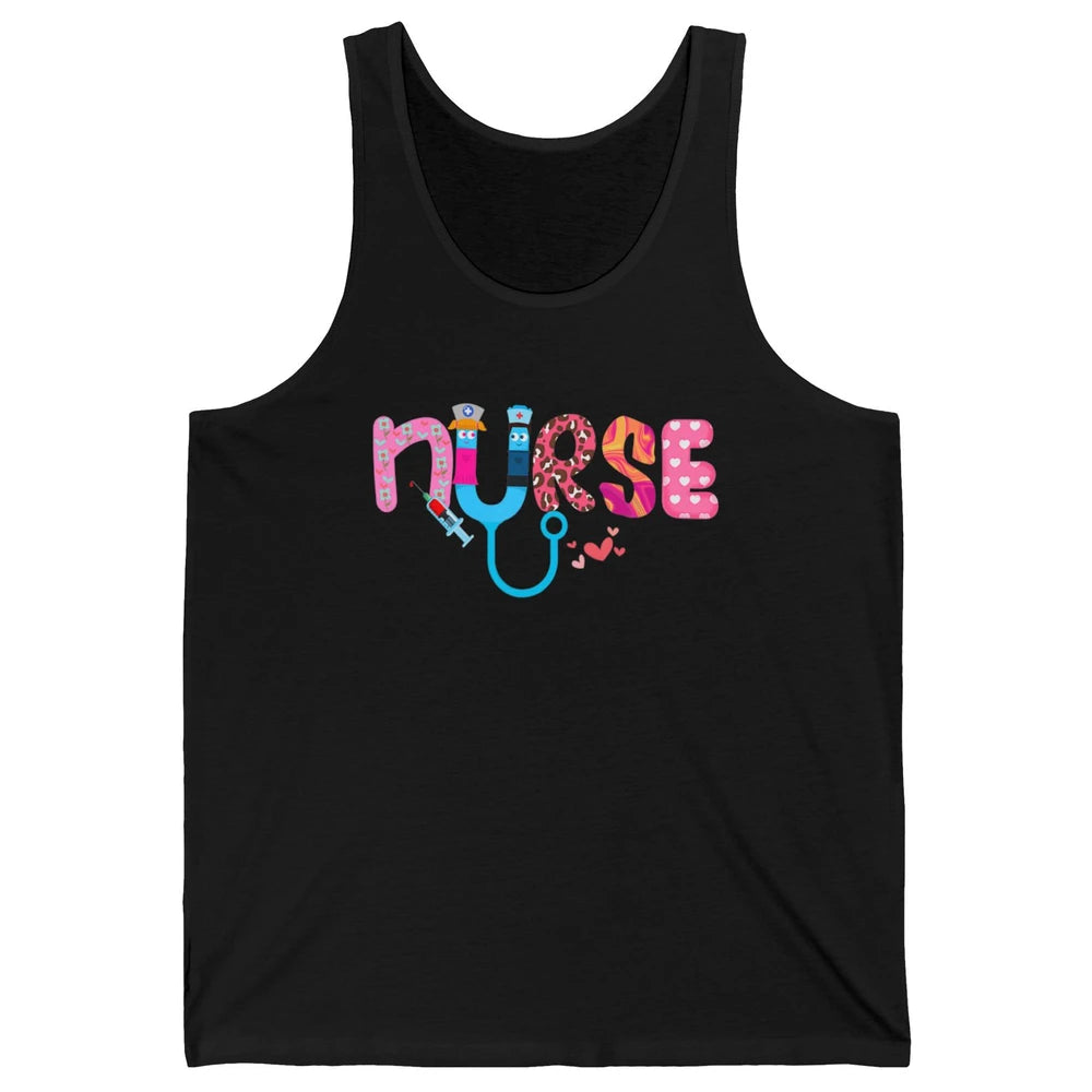Nurse Happy Valentine's Day Love ER ICU NICU Emergency Nursing Leopard Stethoscope Love Needles Unisex Jersey Tank