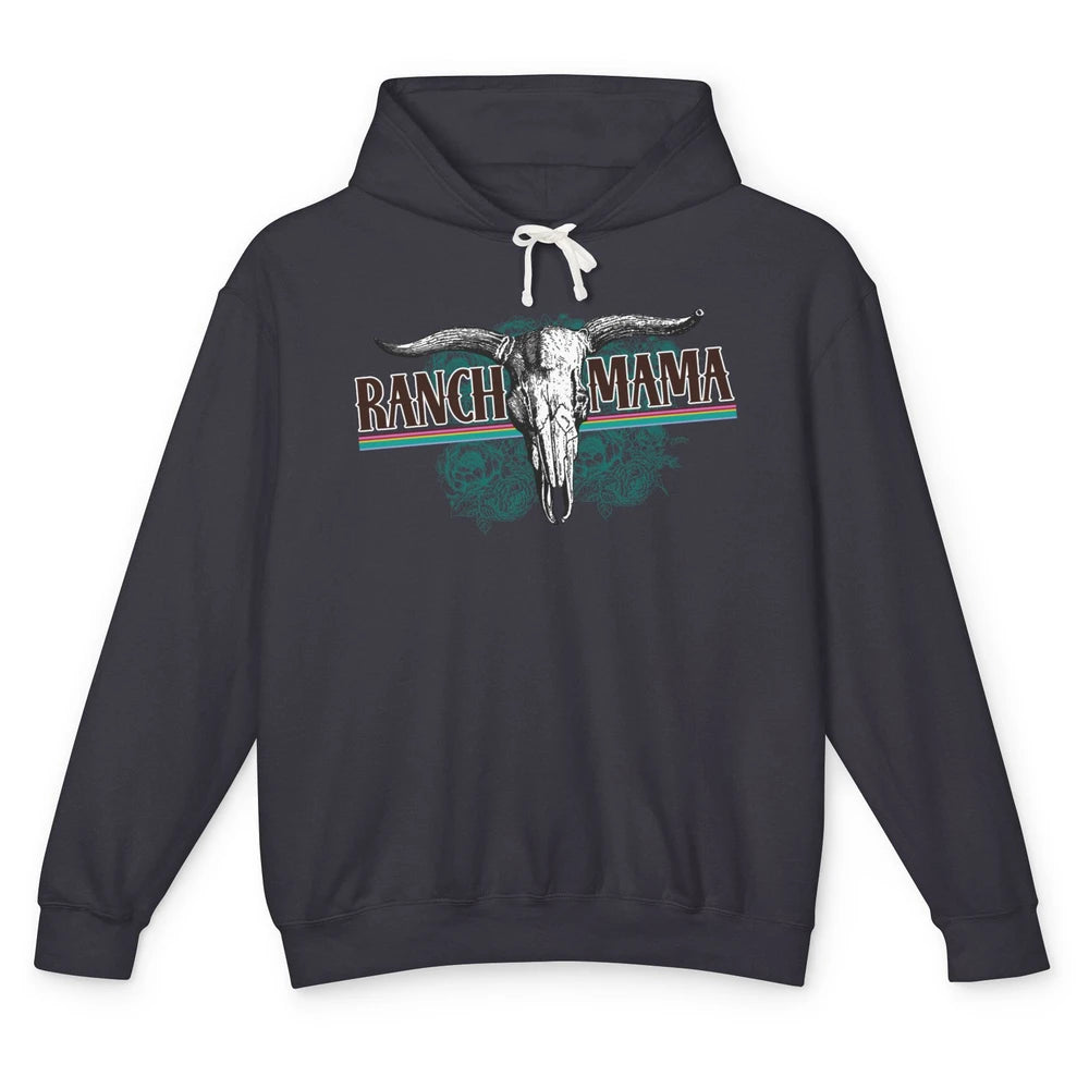 Retro Ranch Mama Highland Cow Skull Western Country Cowboy Unisex Lightweight Hoodie