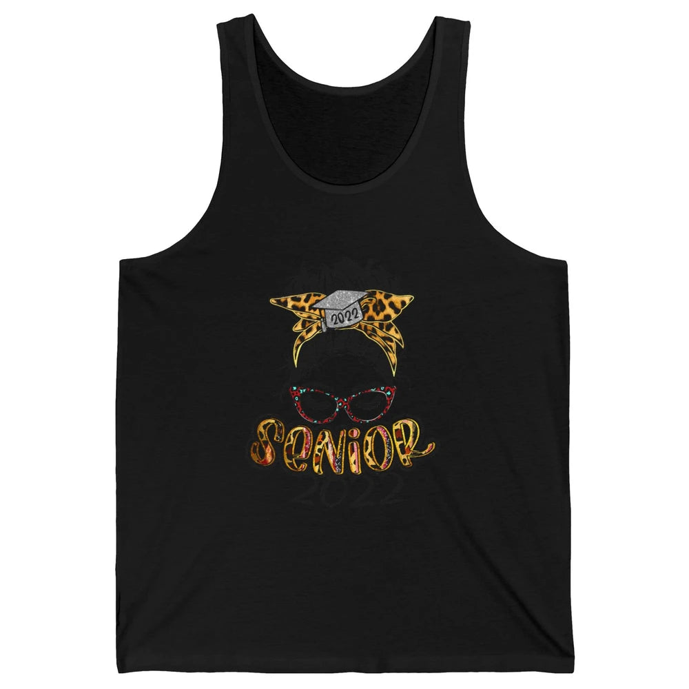 Senior 2022 Leopard Messy Bun Lady 2022 Graduation Gift Unisex Jersey Tank