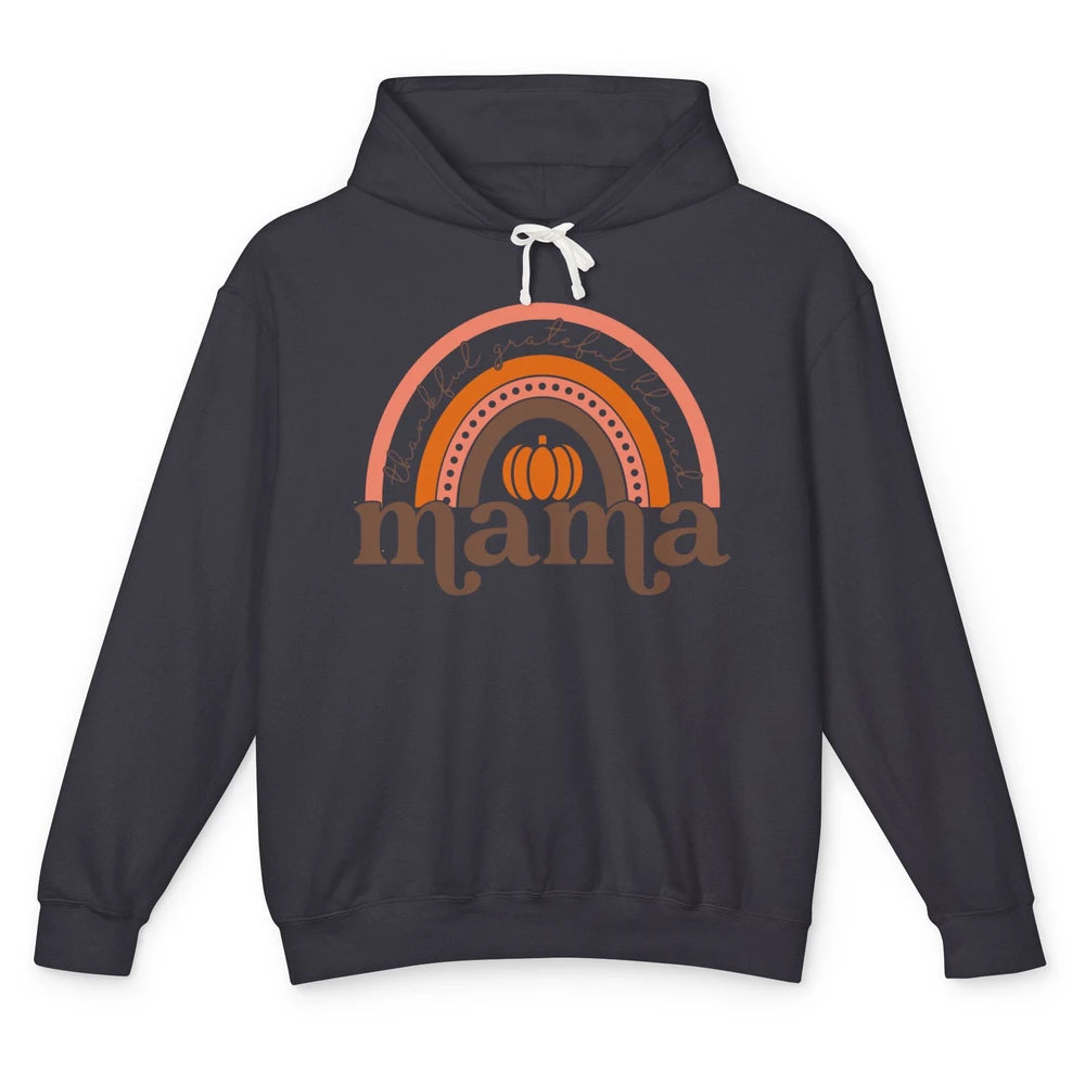 Pumpkin Rainbow Thankful Grateful Blessed Mama Thanksgiving Unisex Lightweight Hoodie