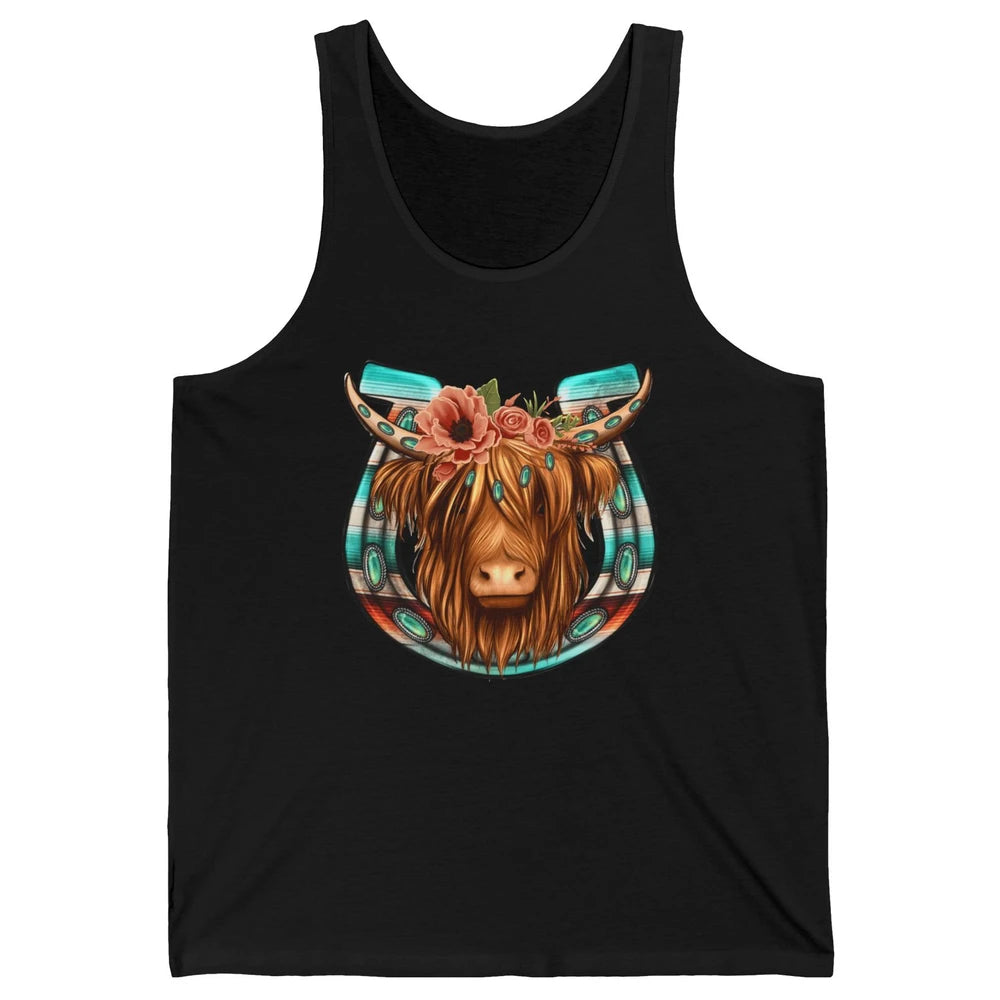 Floral Highland Cow Heifer Horseshoe Western Country Cowboy Unisex Jersey Tank