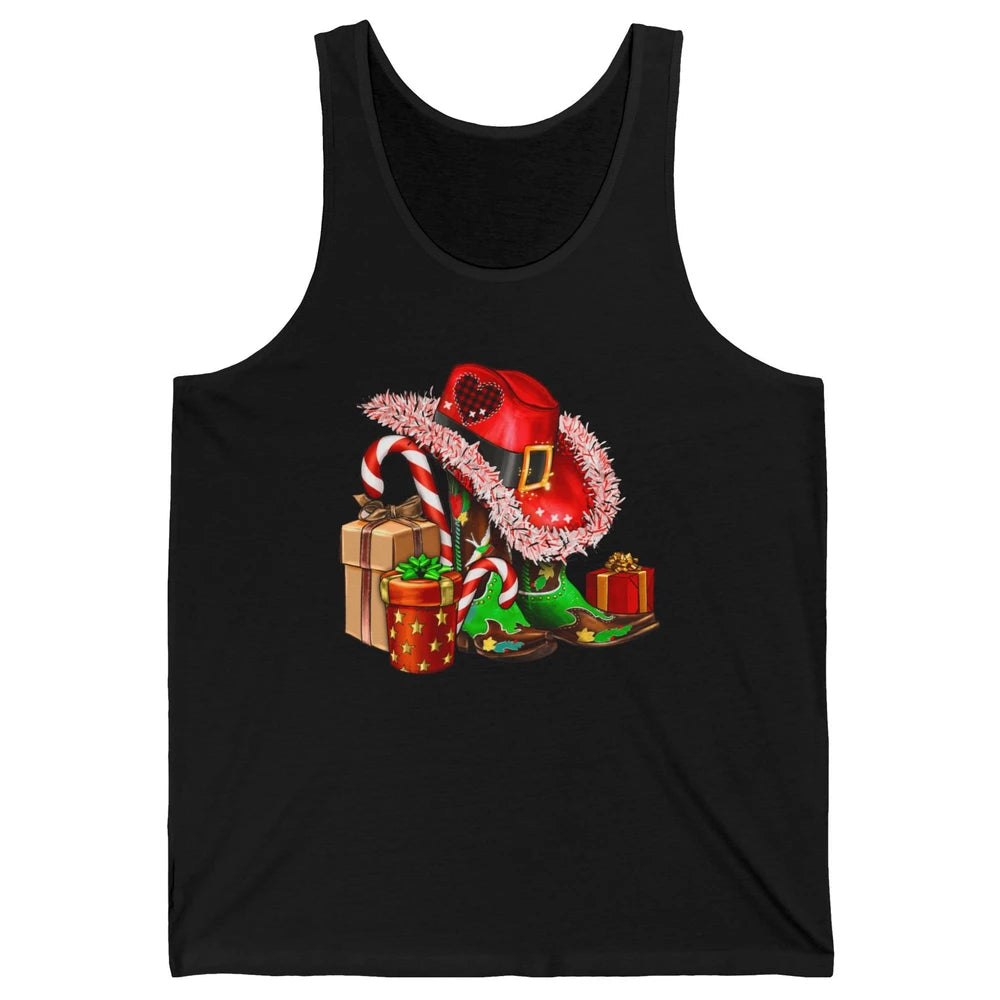 Christmas Western Cowgirl Hat Boots Cute Xmas Cowboy Texas Unisex Jersey Tank