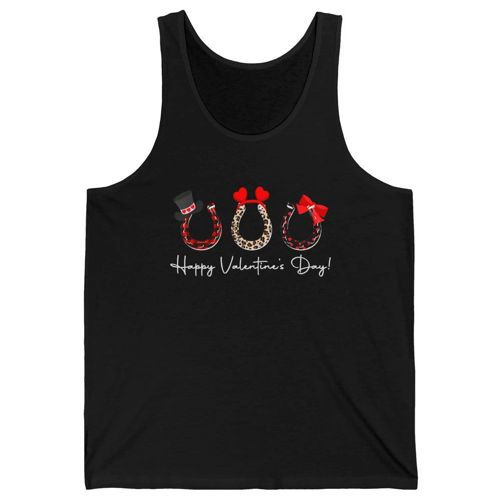 Leopard Red Plaid Heart Love Horseshoes Horse Lover Happy Valentine's Day Unisex Jersey Tank