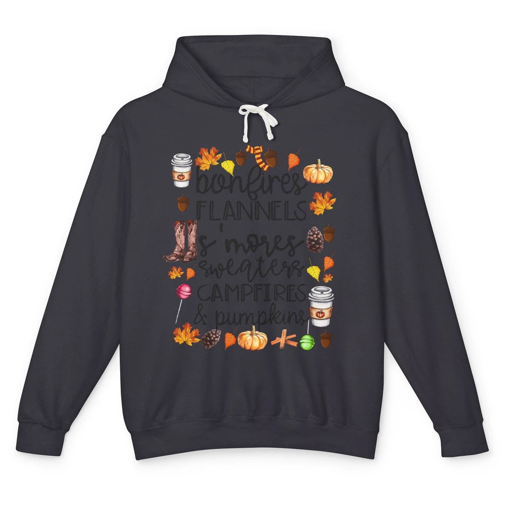 Fall Stuff Pumpkins Falling Leaves Campfire Halloween Autumn Unisex Lightweight Hoodie