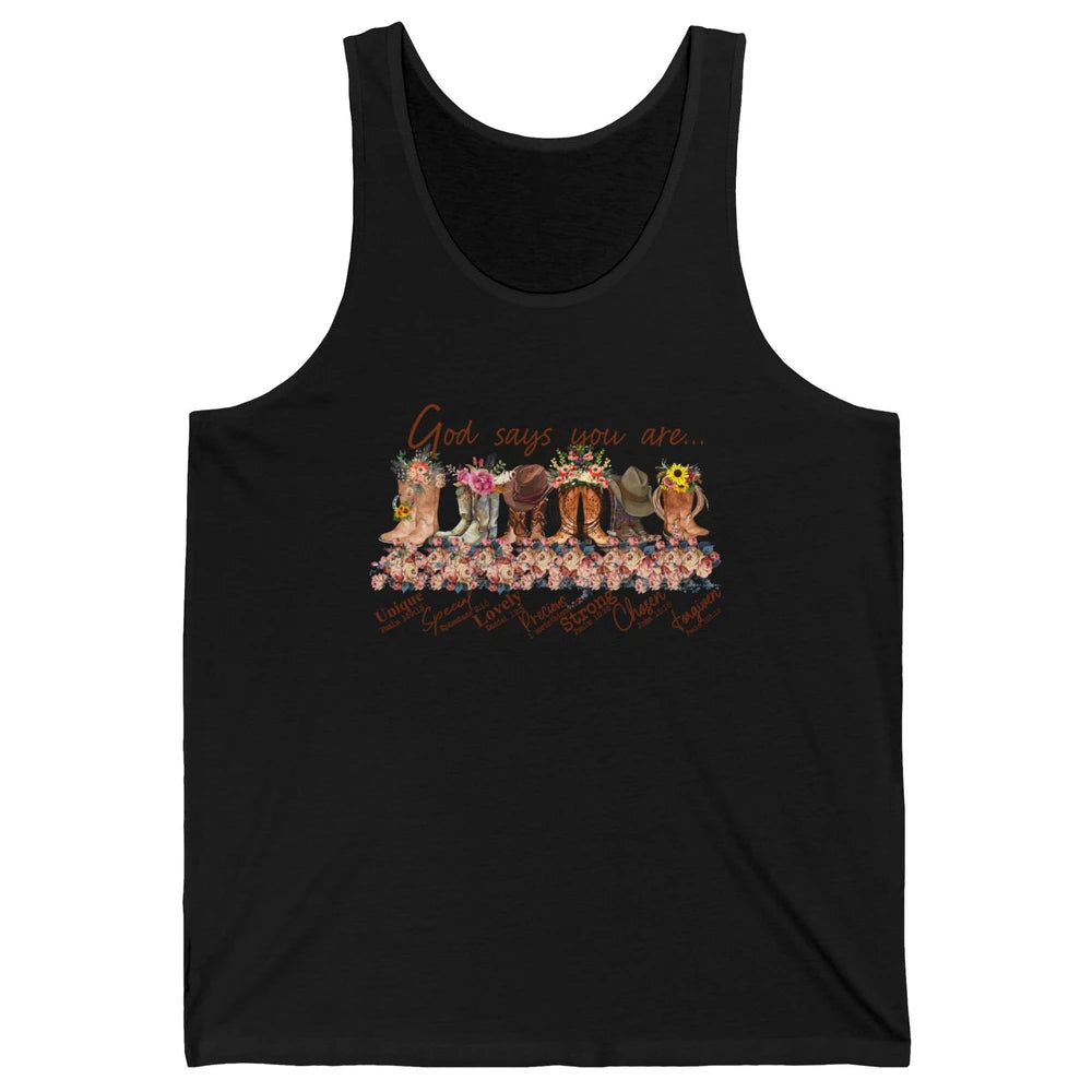 Retro Western Cowgirl Boots God Say You Are Cowboy Christian Unisex Jersey Tank