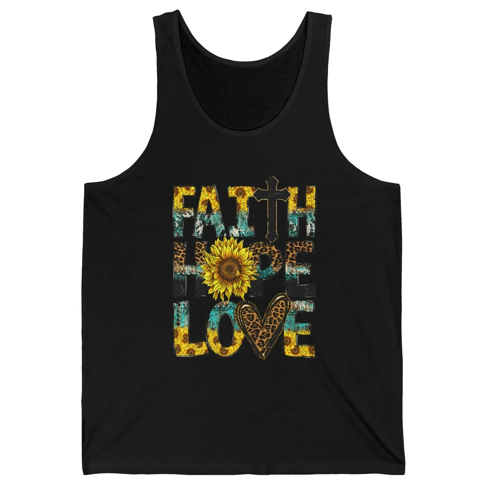 Faith Hope Love Sunflower Jesus Christian Leopard Religious Unisex Jersey Tank