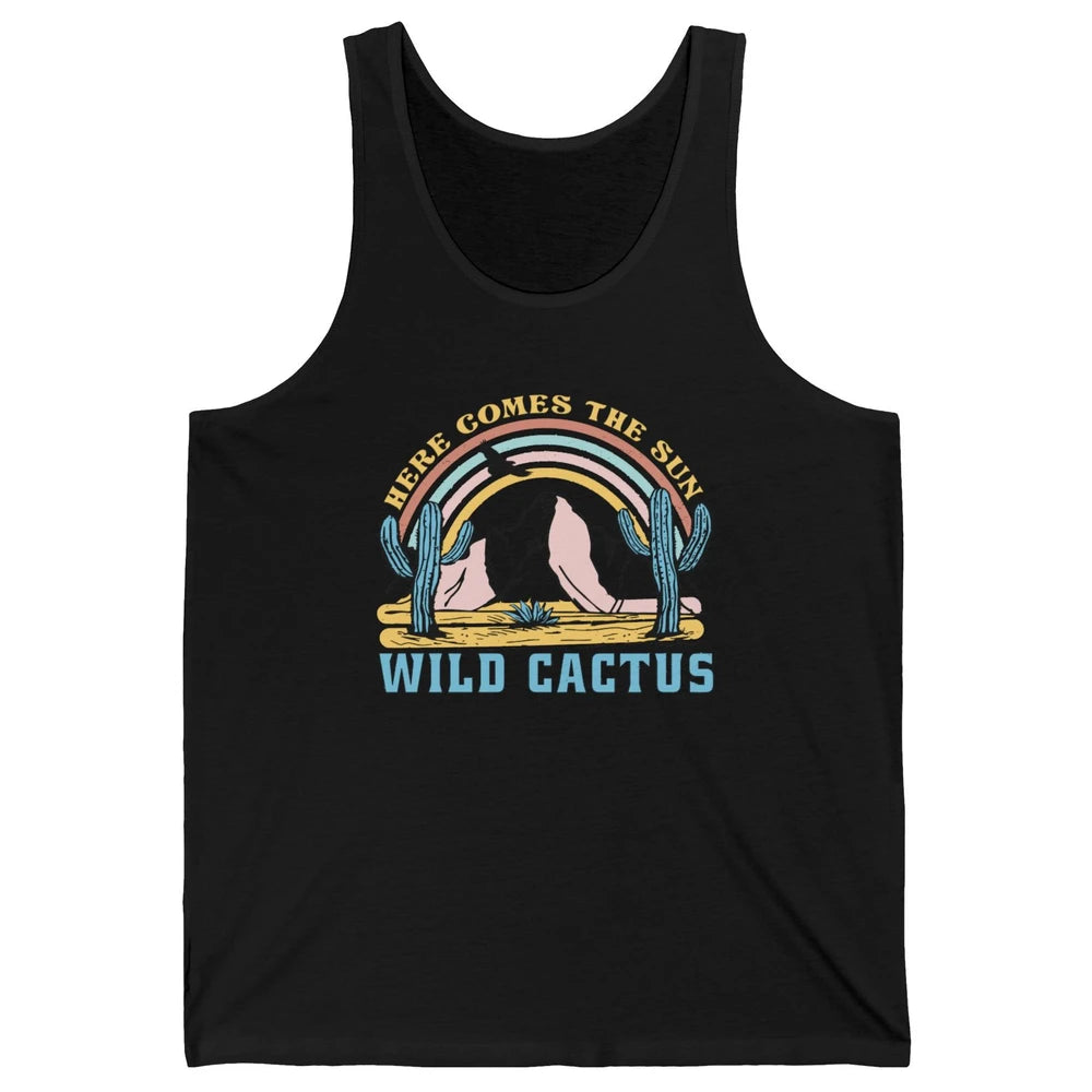Retro Rainbow Here Come The Sun Wild cactus Desert Western Unisex Jersey Tank