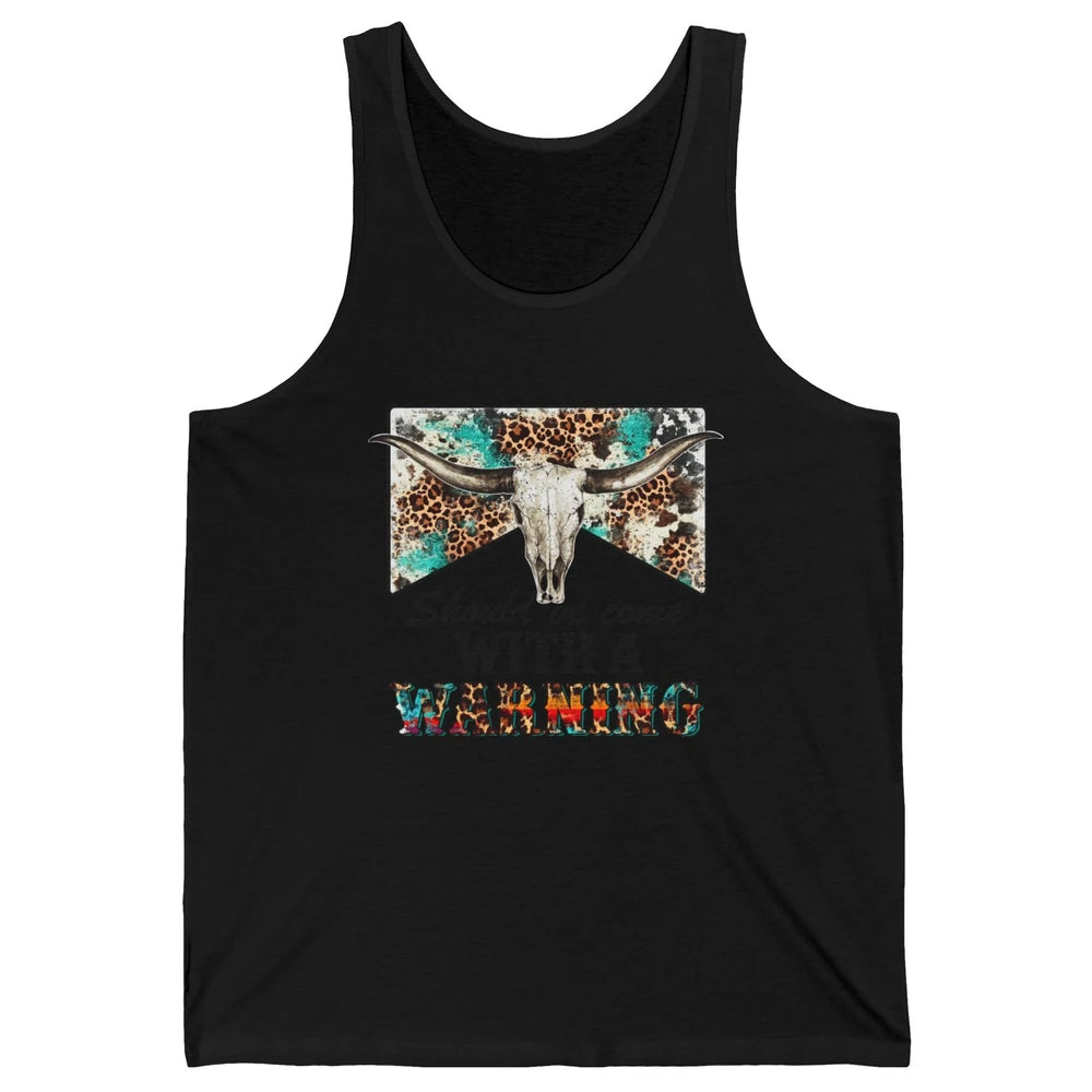 Retro Leopard Bull Skull Should've Come With Warning Western Unisex Jersey Tank