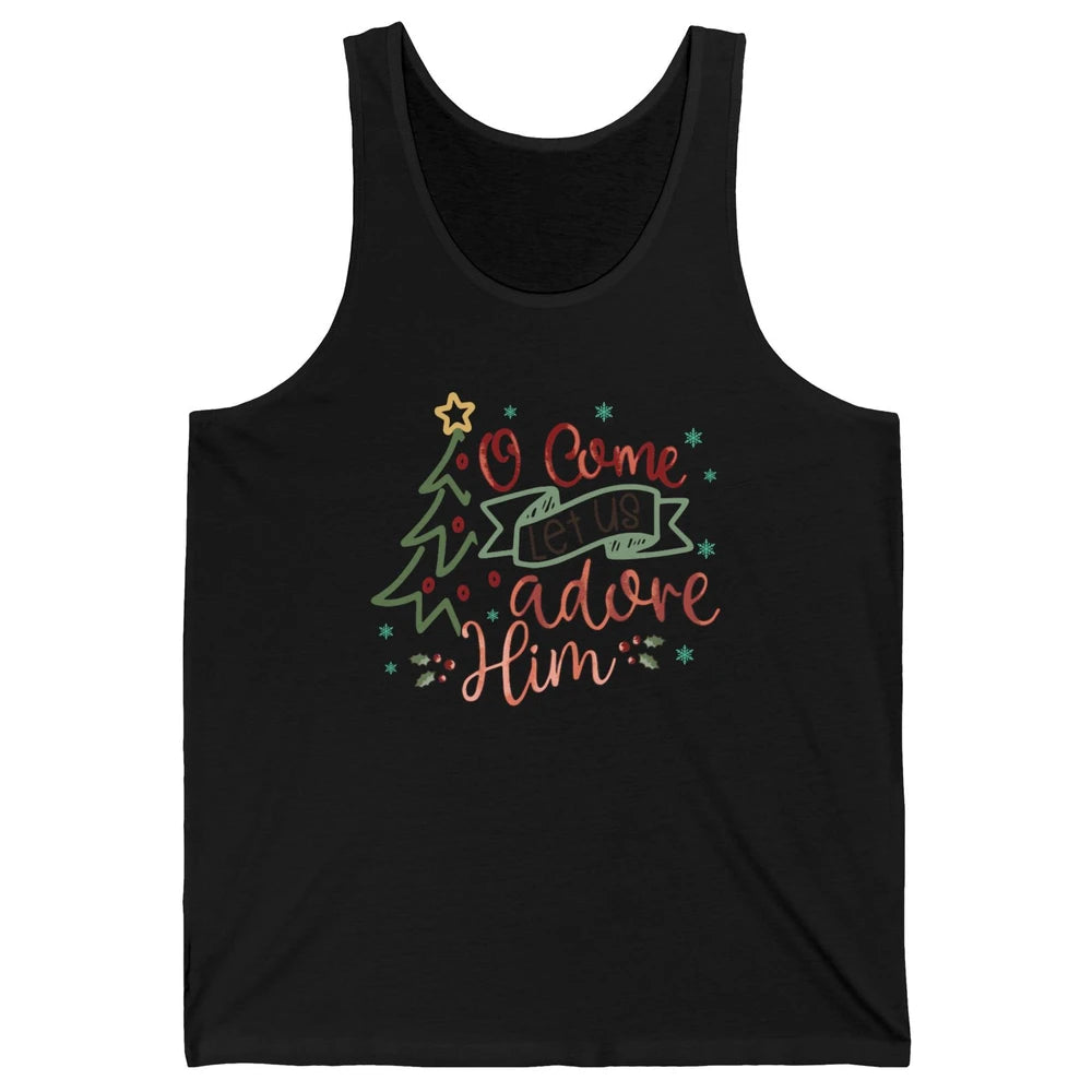 Retro Christmas Tree O Come Let Us Adore Him Christian Jesus Unisex Jersey Tank