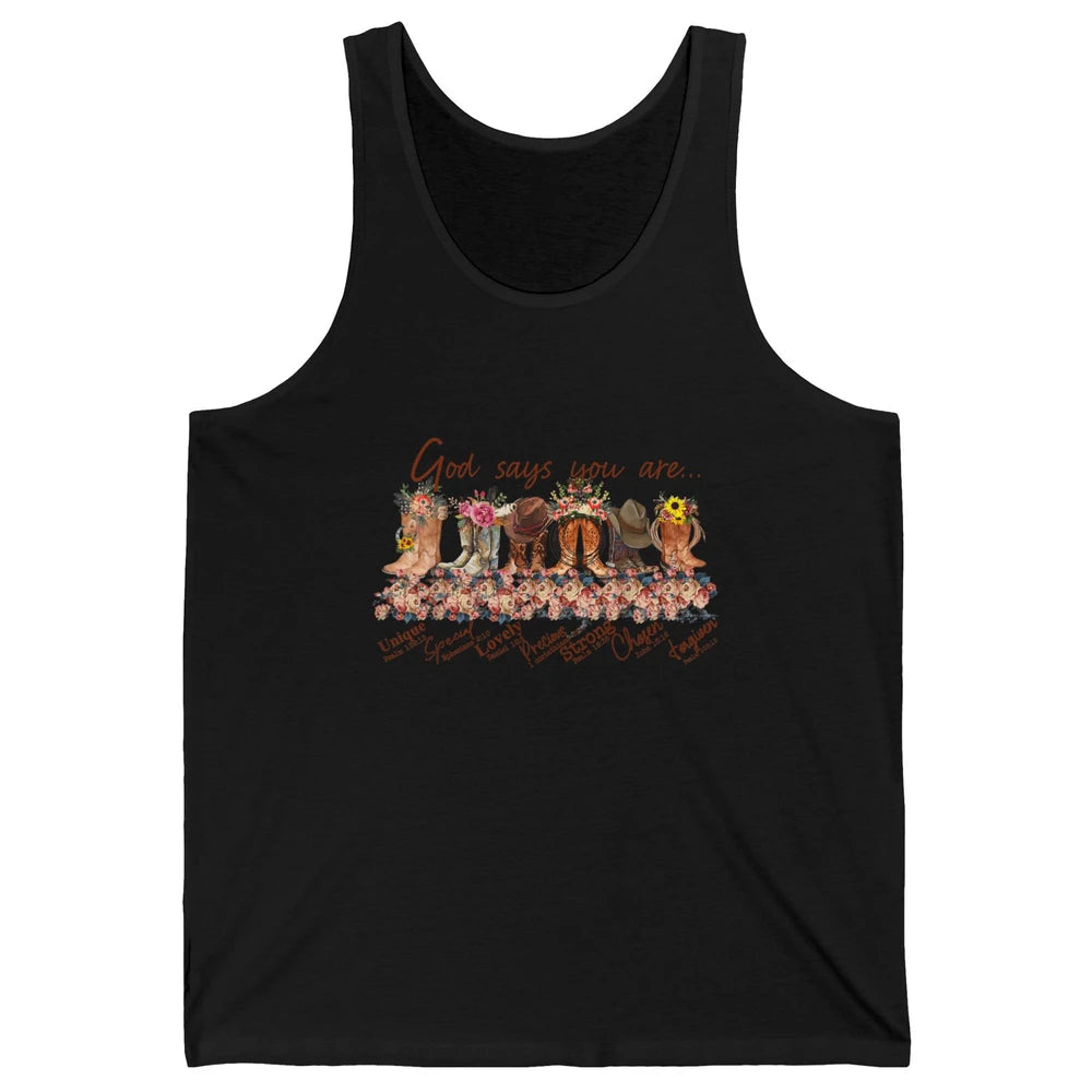 Retro Cowboy Boots God Say You Are Cowgirl Floral Western Unisex Jersey Tank