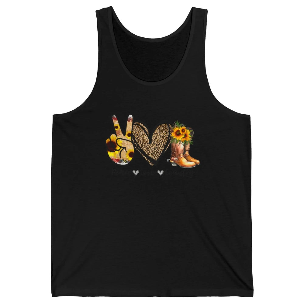 Retro Sunflower Peace Love Country Cowgirl Midwest Girl Boot Unisex Jersey Tank