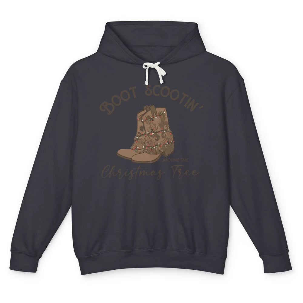 Retro Cowboy Boots Scootin' Around Christmas Tree Western Unisex Lightweight Hoodie