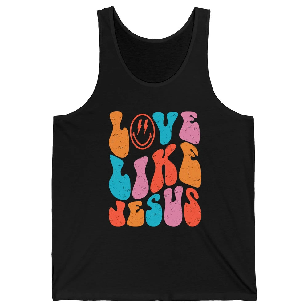 Retro Love Like Jesus Smiling Face Christian Religious Faith Unisex Jersey Tank