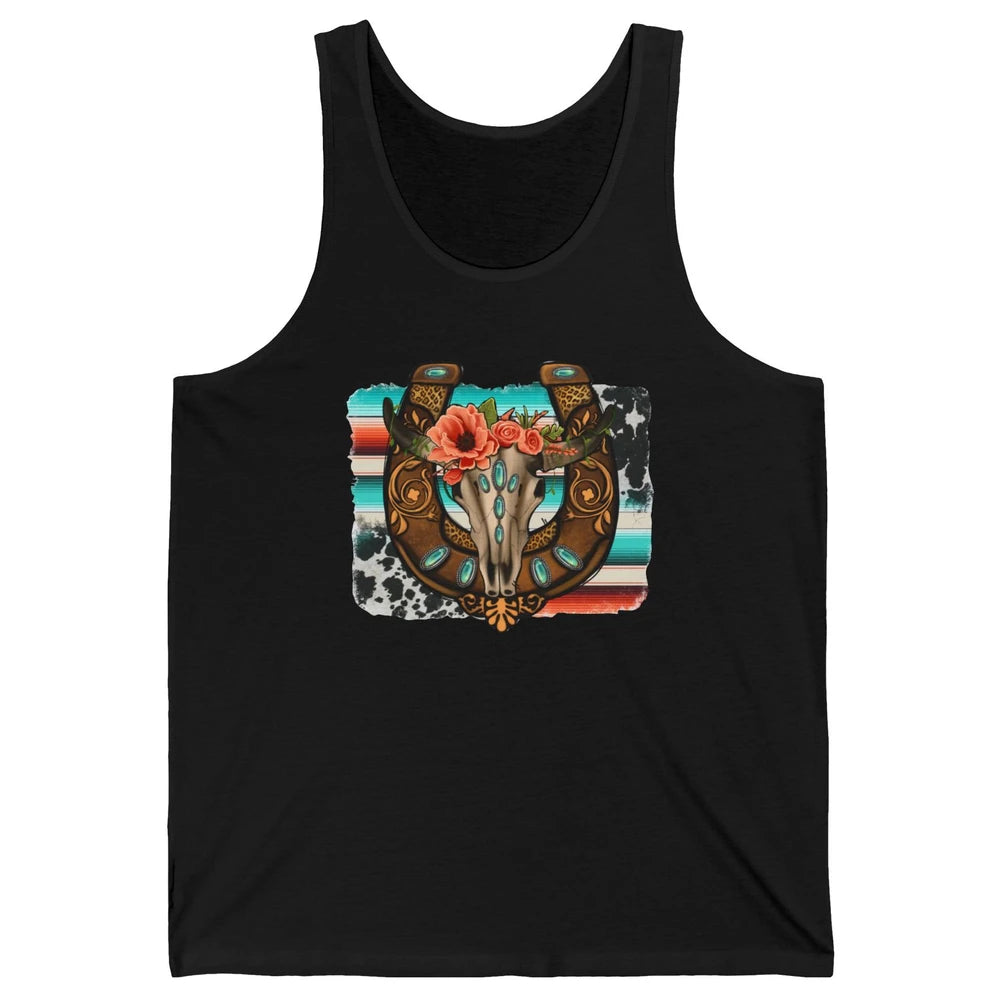 Leopard Bull Skull Horseshoe Rodeo Mom Western Cowgirl Unisex Jersey Tank