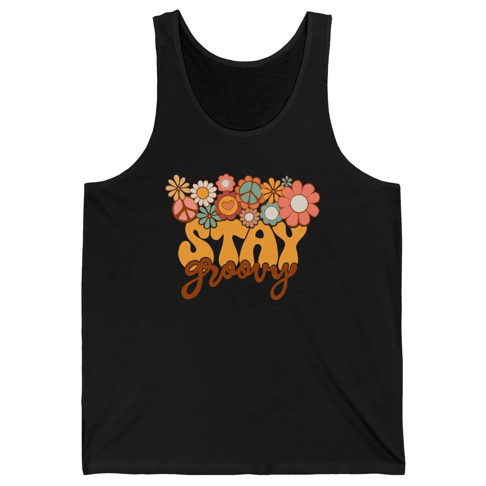 Retro Sunflower Hippie Stay Groovy Positive Mind Happy Life Unisex Jersey Tank