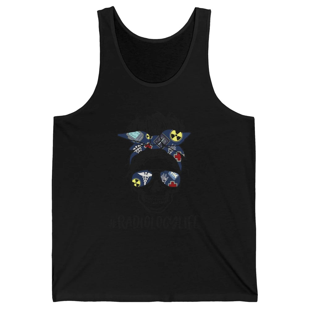 Messy Bun Skull Glasses X-ray Tech Radiology Life Halloween Unisex Jersey Tank