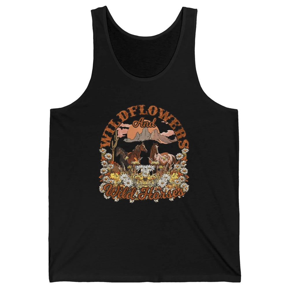 Retro Floral Desert Wildflowers Wild Horses Western Country Unisex Jersey Tank