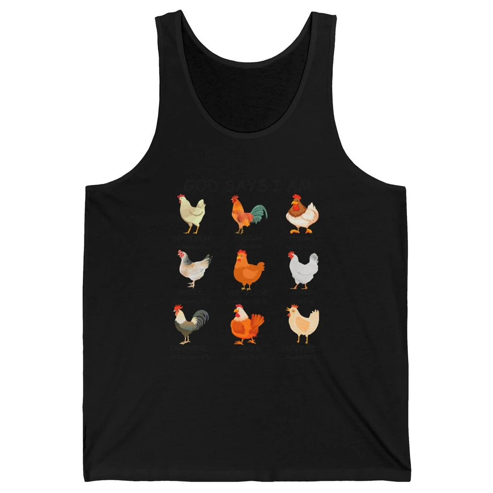 God Says I Am Chicken Christian Bible Funny Farm Chicken Unisex Jersey Tank