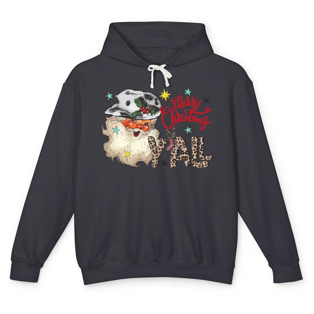 Santa Claus Merry Christmas Y'all Western Country Cowboy Unisex Lightweight Hoodie