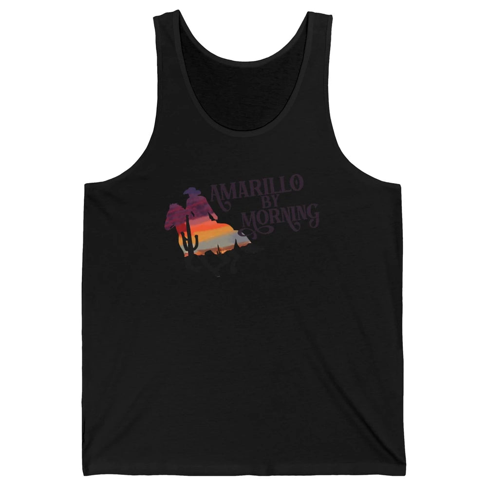 Retro Sunset Cowboy Amarillo By Morning Western Country Unisex Jersey Tank
