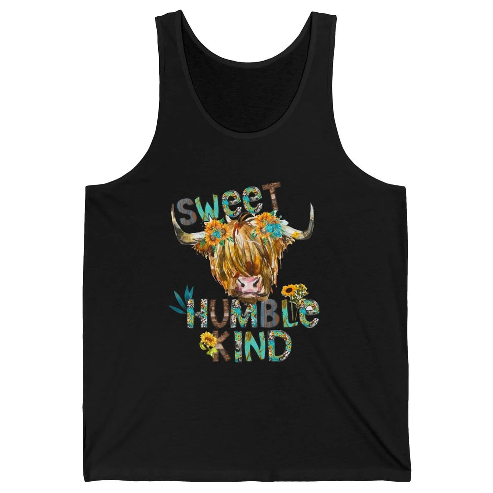 Highland Cow Sunflower Sweet Humble Kind Western Country Unisex Jersey Tank