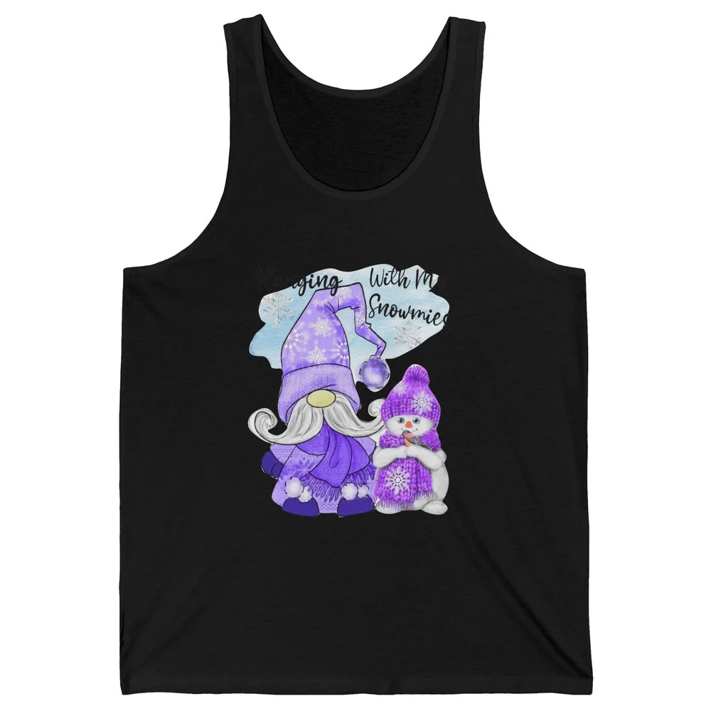 Retro Christmas Snowman And Gnome Hanging With My Snowmies Unisex Jersey Tank