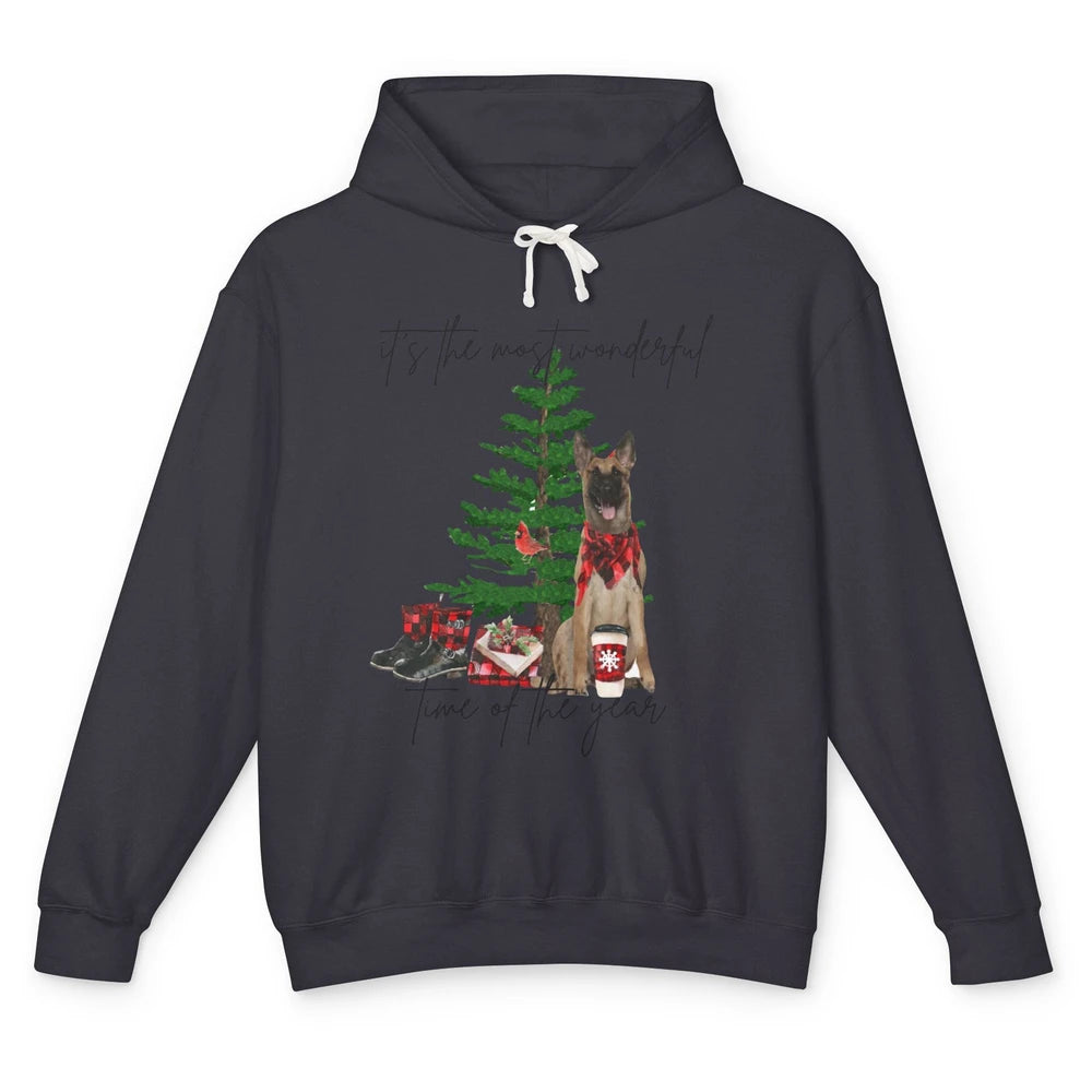 Belgian Malinois Christmas Tree Most Wonderful Time Of Year Unisex Lightweight Hoodie